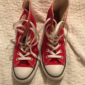 BARELY WORN red converse high tops